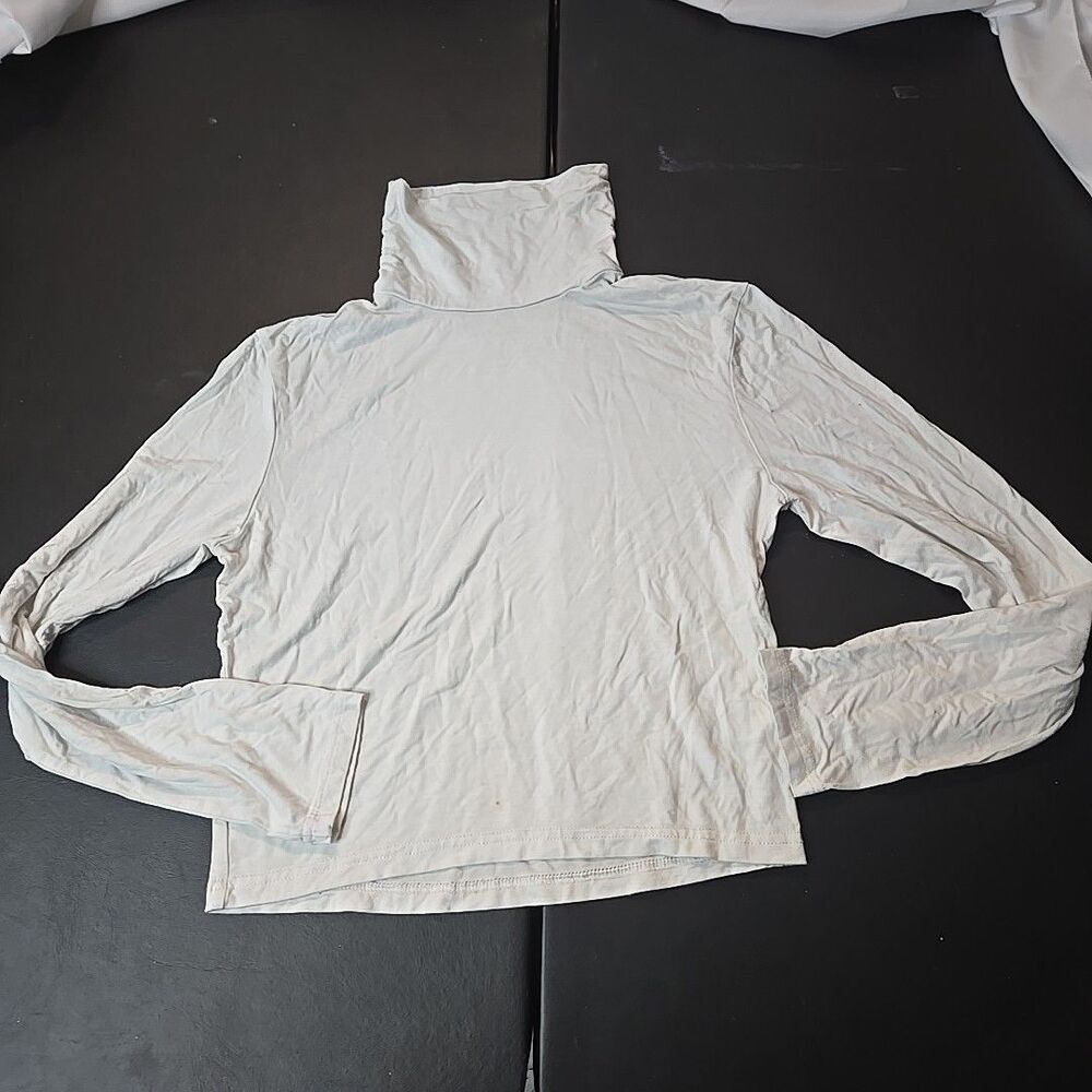 White Compression Turtleneck Crop Top for Women S Long Sleeve Stretch Minimalist